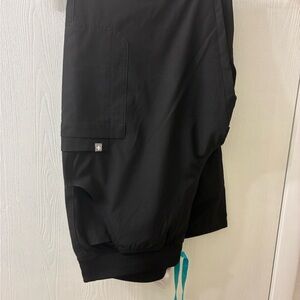 FIGS Technical Collection Black Scrub Pants L/T, blue drawstring